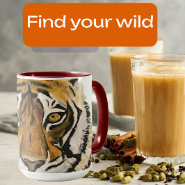 Tiger-målning, tittar vid kamera, anpassa text mugg