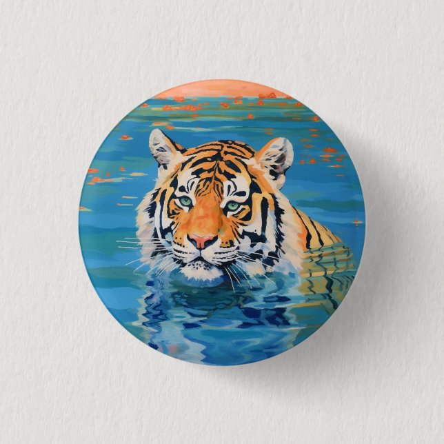 Tiger, märke, knapp, knapp, målad, konstfärgad knapp (Framsida)