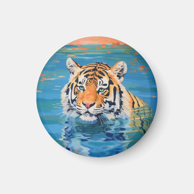 Tiger, märke, magnet, målad, färgrik konst magnet (Framsidan)