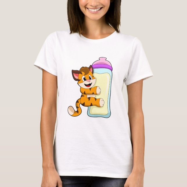 Tiger med Baby flaska i Mjölk T Shirt (Framsida)