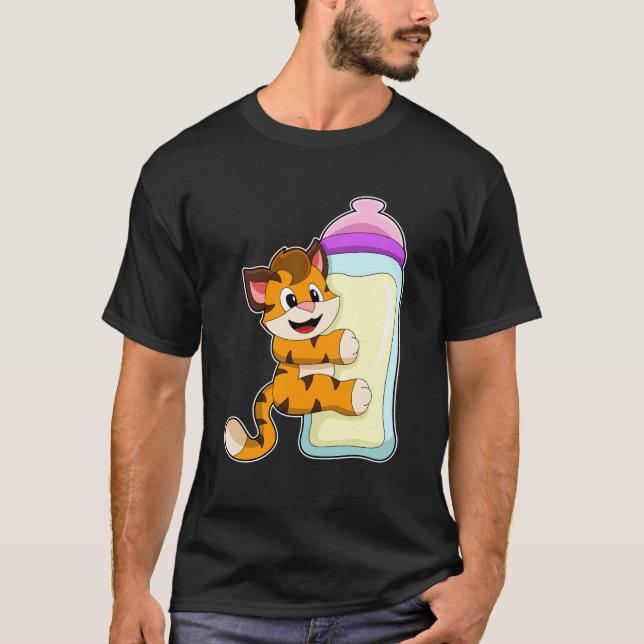 Tiger med Baby flaska i Mjölk T Shirt (Framsida)