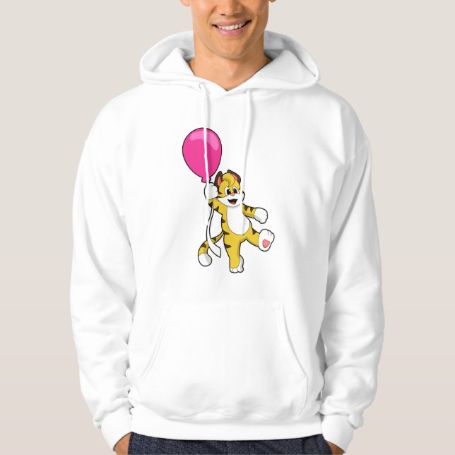 Tiger med Balloon Hoodie (Framsida)