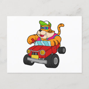Tiger med bil vykort