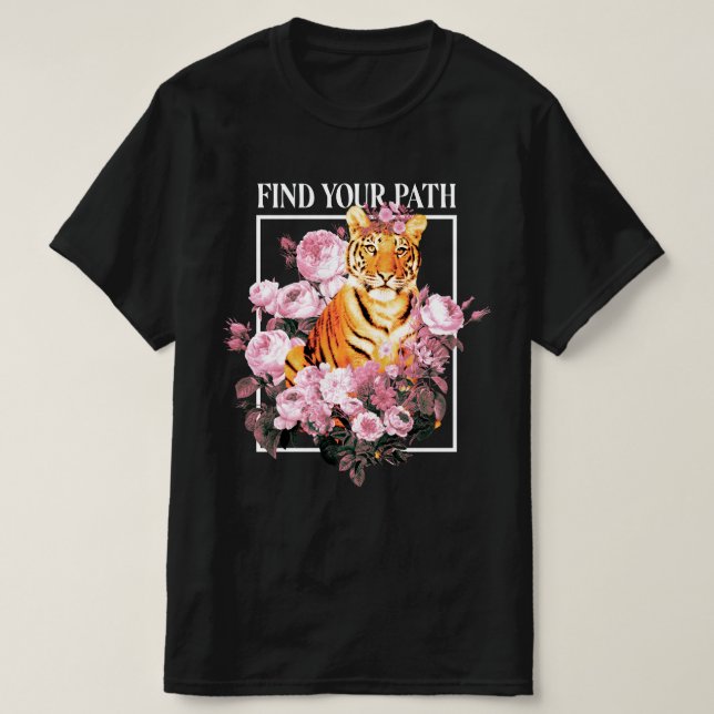 Tiger med blommor t shirt (Design framsida)