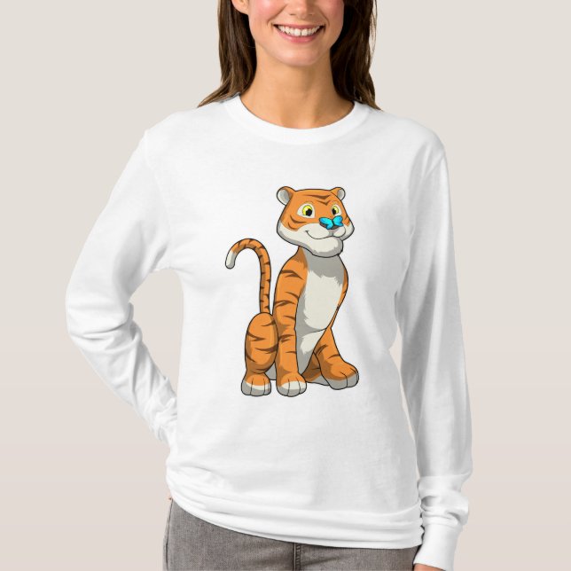 Tiger med Butterfly T Shirt (Framsida)
