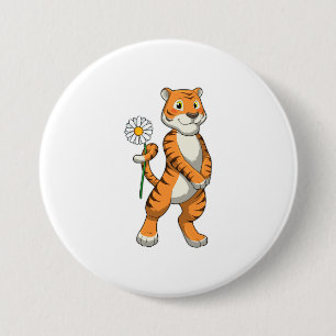 Tiger med Daisy Flower Knapp