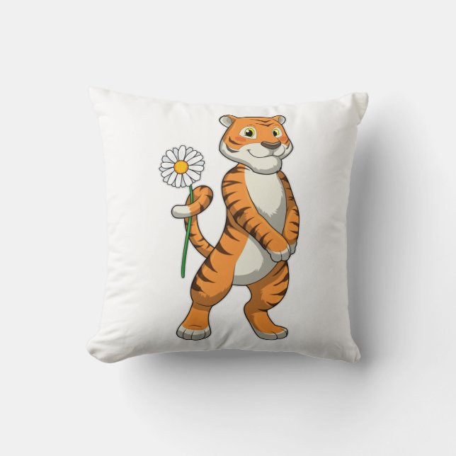 Tiger med Daisy Flower Kudde (Framsida)