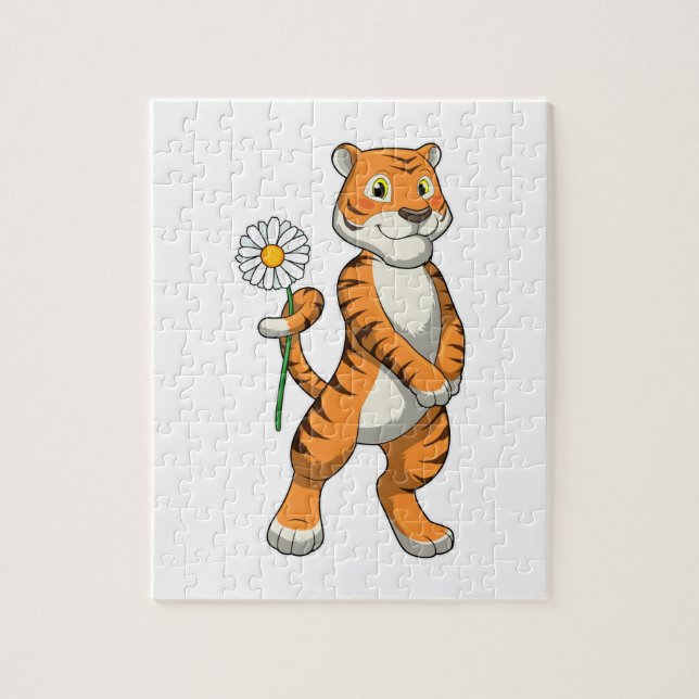Tiger med Daisy Flower Pussel (Vertikal)