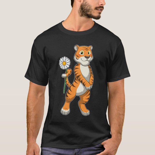 Tiger med Daisy Flower T Shirt (Framsida)