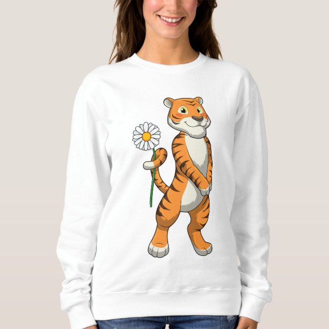 Tiger med Daisy Flower T Shirt (Framsida)