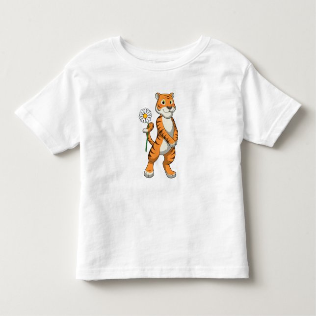 Tiger med Daisy Flower T Shirt (Framsida)