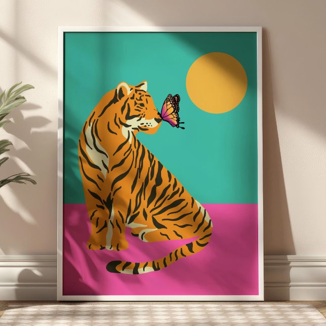 Tiger med fjäril Färgrik funky konst Poster (Skapare uppladdad)