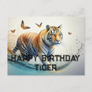 Tiger med fjärilar Glad födelsedag Vykort