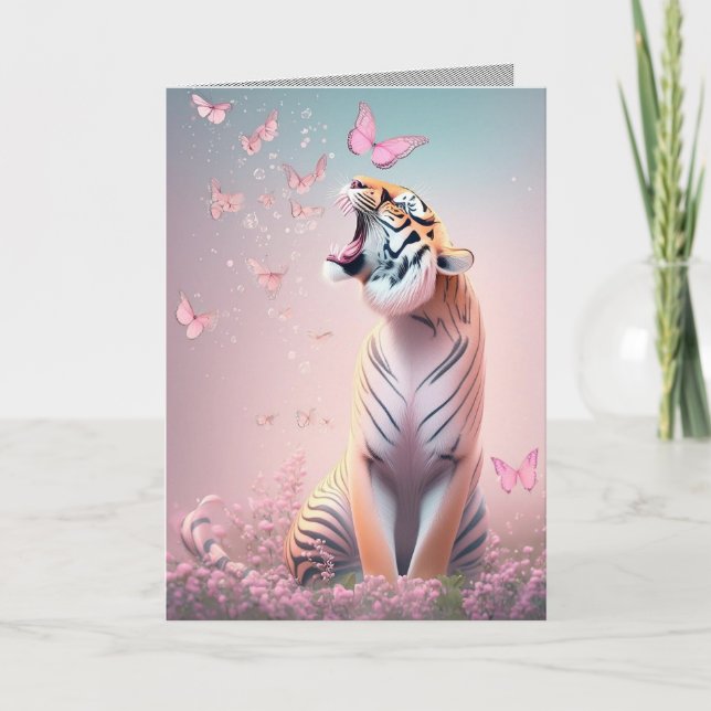Tiger med fjärilar kort (Framsida)
