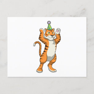 Tiger med födelsedagsfesthatt Party Vykort