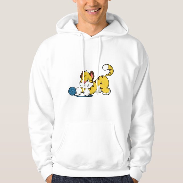 Tiger med garn av ull boll hoodie (Framsida)