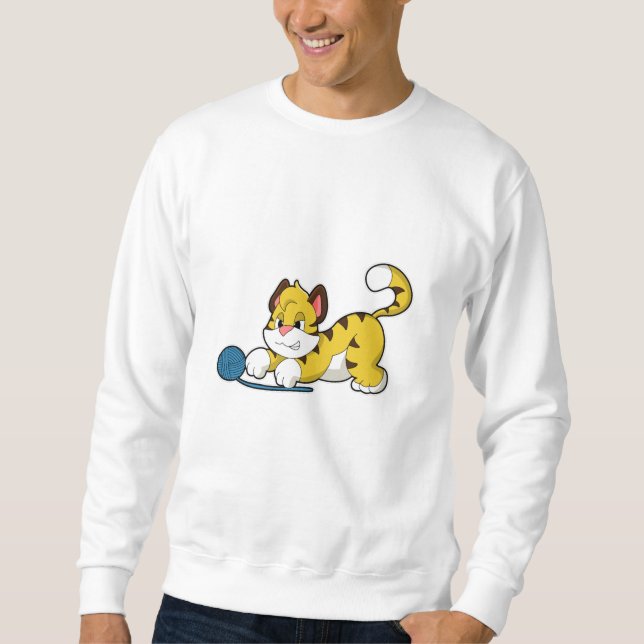 Tiger med garn av ull boll lång ärmad tröja (Framsida)