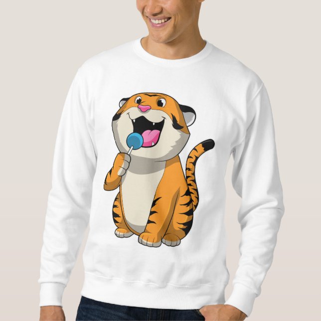 Tiger med Lollipop Lång Ärmad Tröja (Framsida)