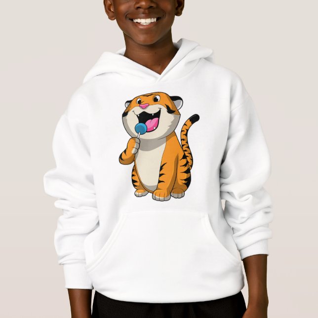 Tiger med Lollipop T Shirt (Framsida)