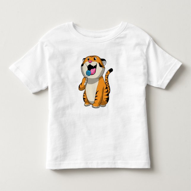Tiger med Lollipop T Shirt (Framsida)