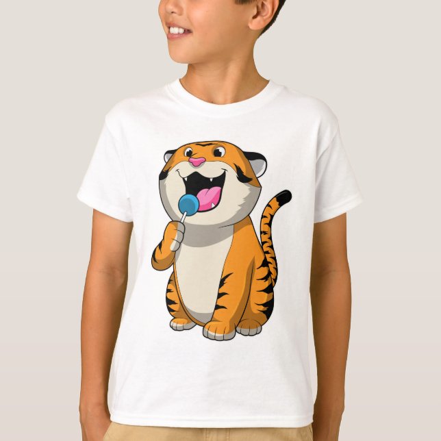 Tiger med Lollipop T Shirt (Framsida)