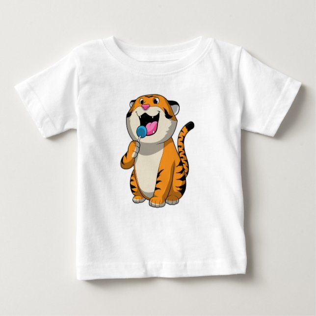 Tiger med Lollipop T Shirt (Framsida)