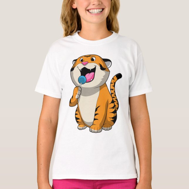 Tiger med Lollipop T Shirt (Framsida)