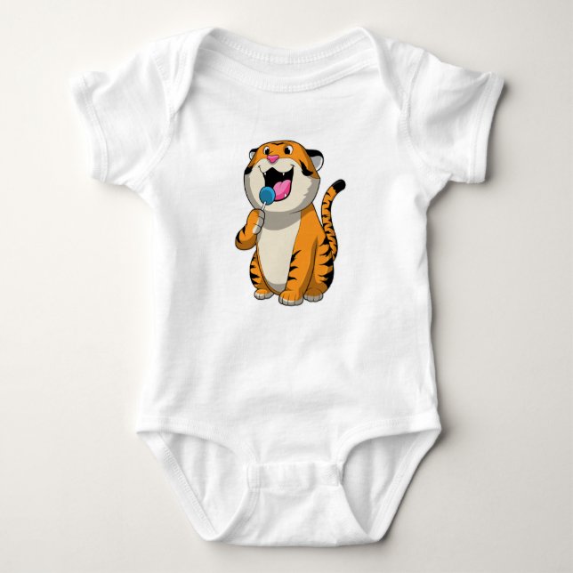 Tiger med Lollipop T Shirt (Framsida)