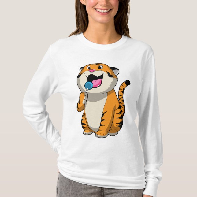 Tiger med Lollipop T Shirt (Framsida)