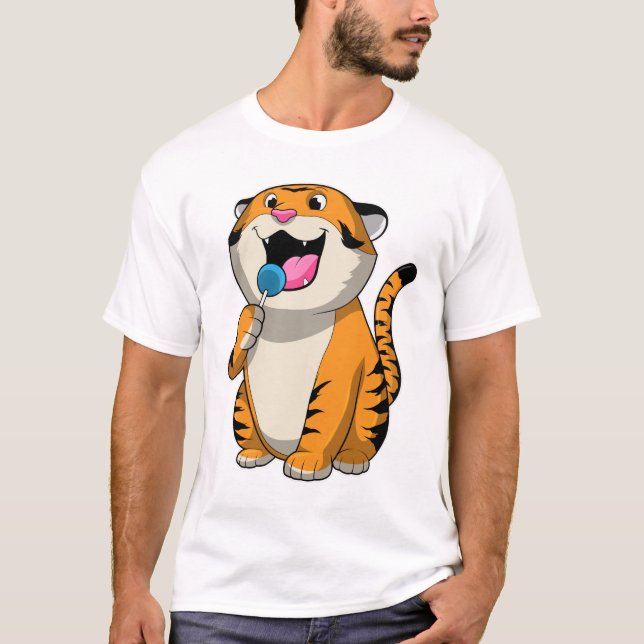 Tiger med Lollipop T Shirt (Framsida)