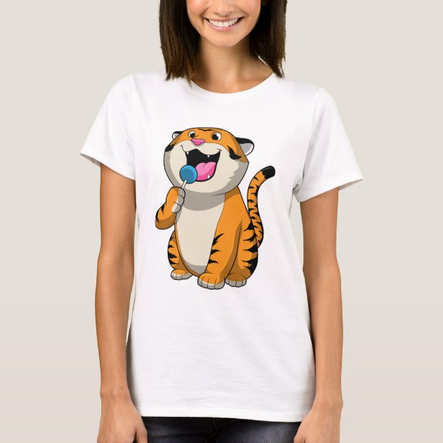 Tiger med Lollipop T Shirt (Framsida)