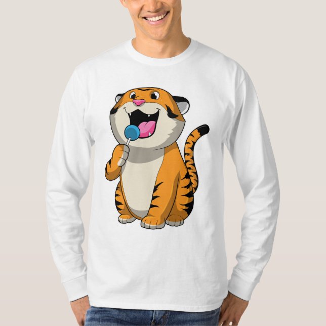 Tiger med Lollipop T Shirt (Framsida)