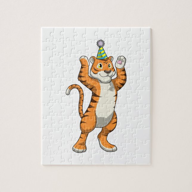 Tiger med Party hat Party Pussel (Vertikal)
