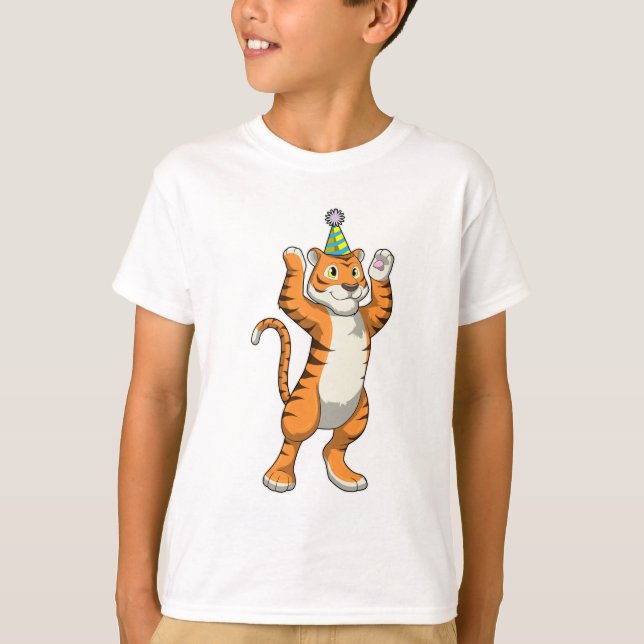Tiger med Party hat Party T Shirt (Framsida)