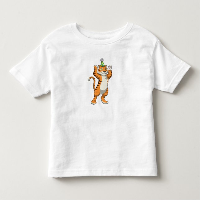 Tiger med Party hat Party T Shirt (Framsida)