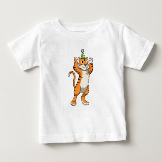 Tiger med Party hat Party T Shirt (Framsida)