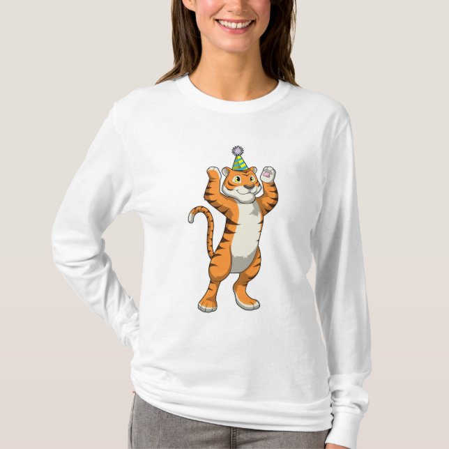 Tiger med Party hat Party T Shirt (Framsida)