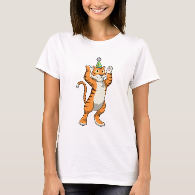 Tiger med Party hat Party T Shirt (Framsida)