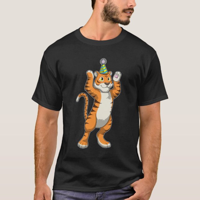 Tiger med Party hat Party T Shirt (Framsida)