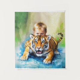 Tiger med pojke Tapestry