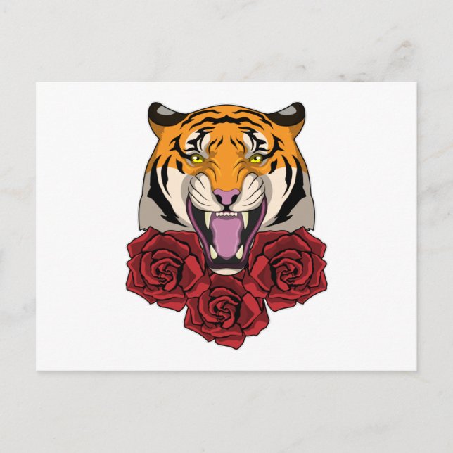 Tiger med rosor vykort (Framsida)