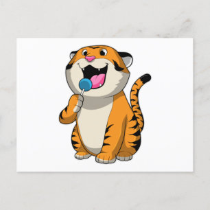 Tiger med suckepinne vykort