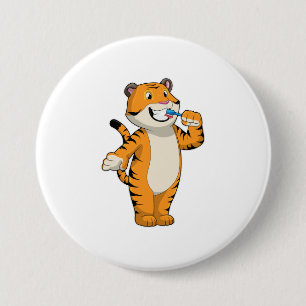 Tiger med tandborste knapp