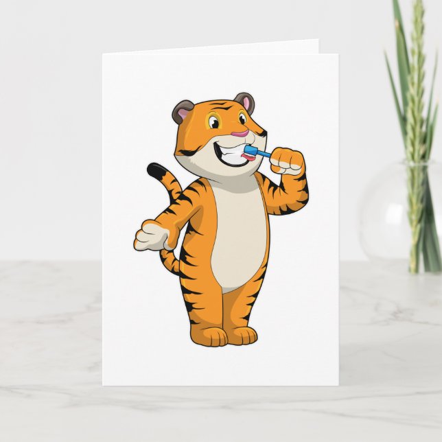 Tiger med tandborste kort (Framsida)