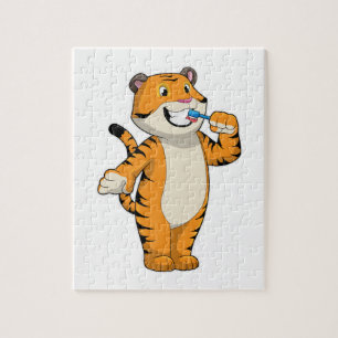Tiger med tandborste pussel