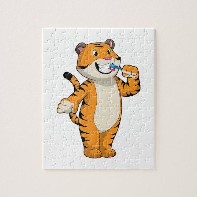 Tiger med tandborste pussel (Vertikal)
