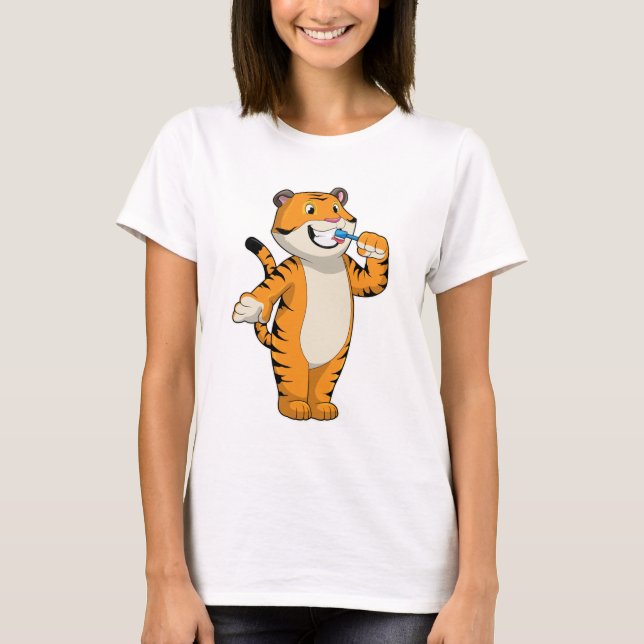 Tiger med tandborste t shirt (Framsida)