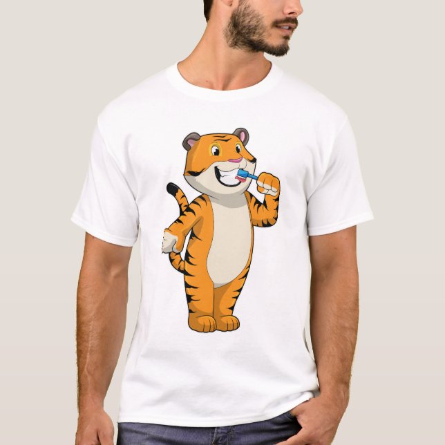 Tiger med tandborste t shirt (Framsida)