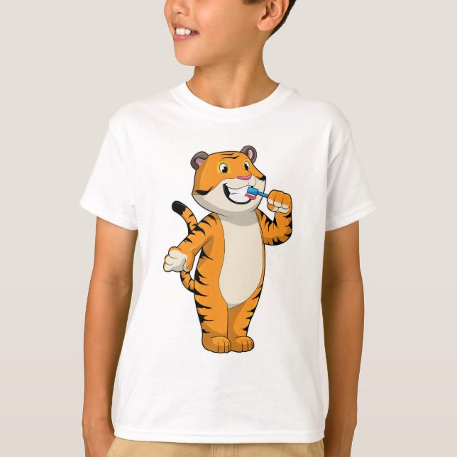 Tiger med tandborste t shirt (Framsida)
