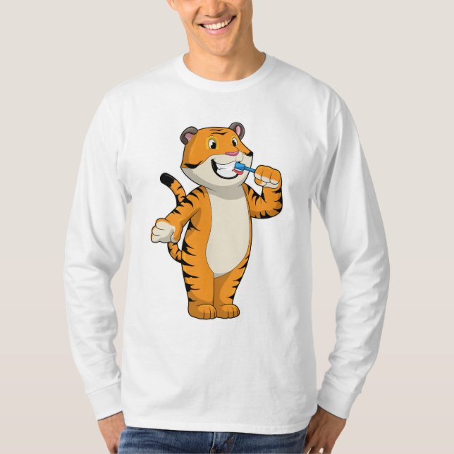 Tiger med tandborste t shirt (Framsida)